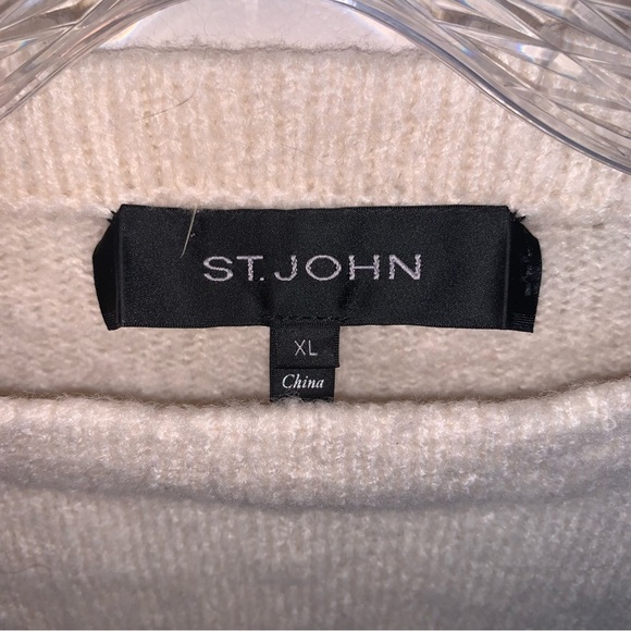 St. John Luxury Cashmere Wool Sweater Large Striped Cream Gray Metallic Knit XL - Picture 3 of 9